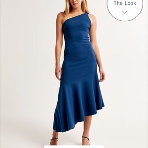 XXS petite Abercrombie one shoulder blue asymmetrical hem midi dress -worn once